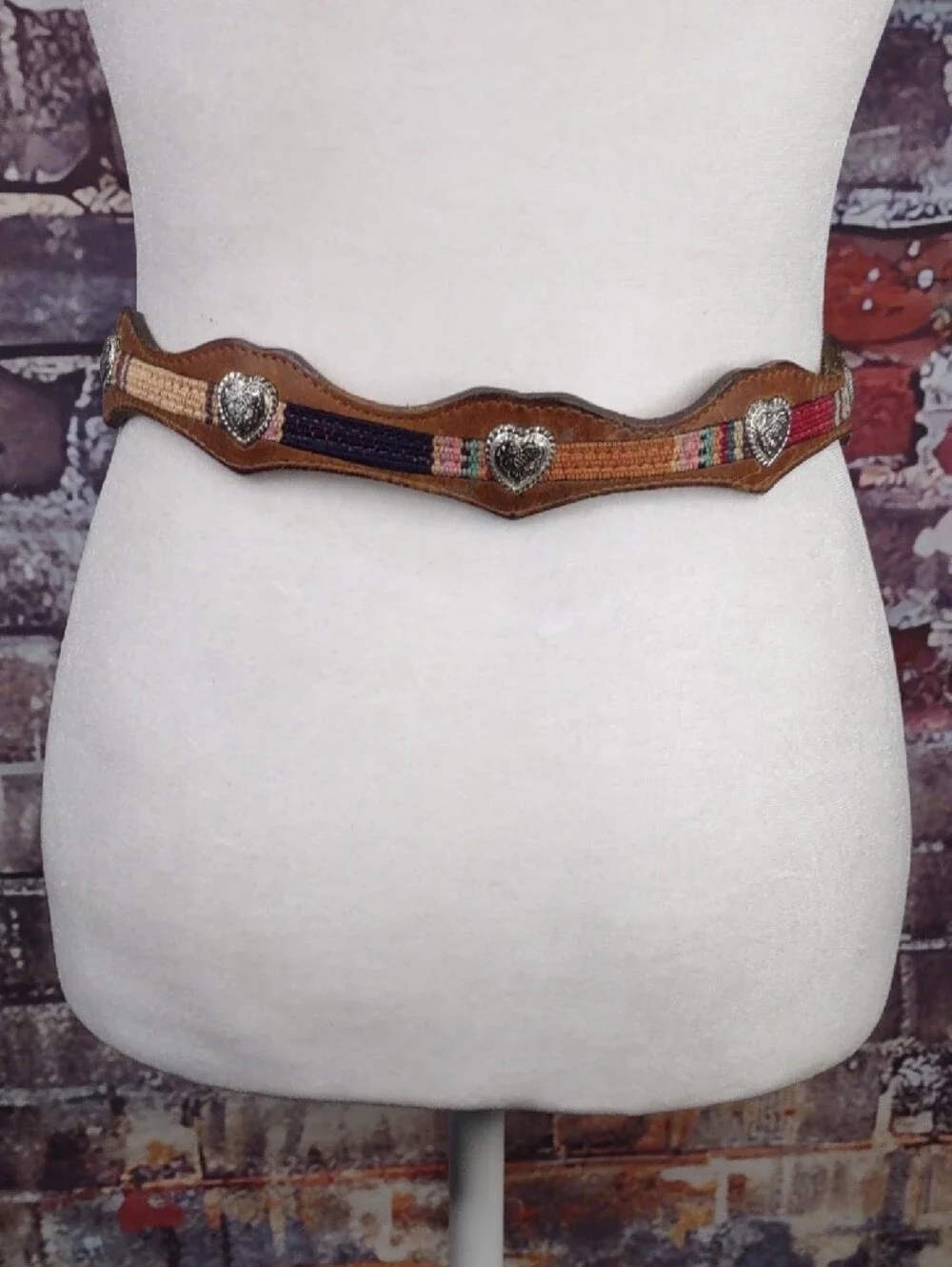 Western-Style Leather Belt w/ Silver Heart Conchos